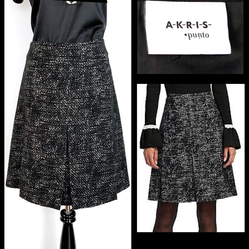 Akris Punto Tweed Black & White A-Line Mini Skirt Sz 12